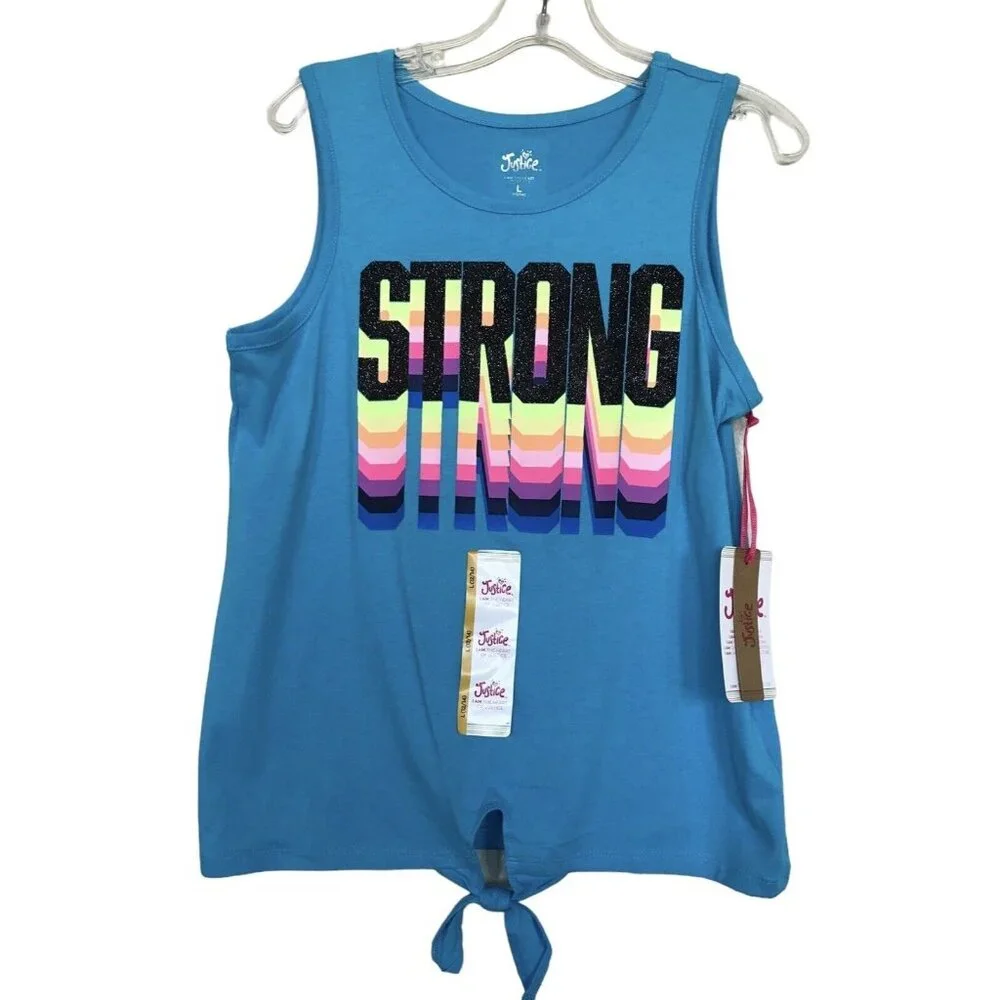 Justice Tank Top Girls Size Large‎ L 12/14 Blue Rainbow Glitter